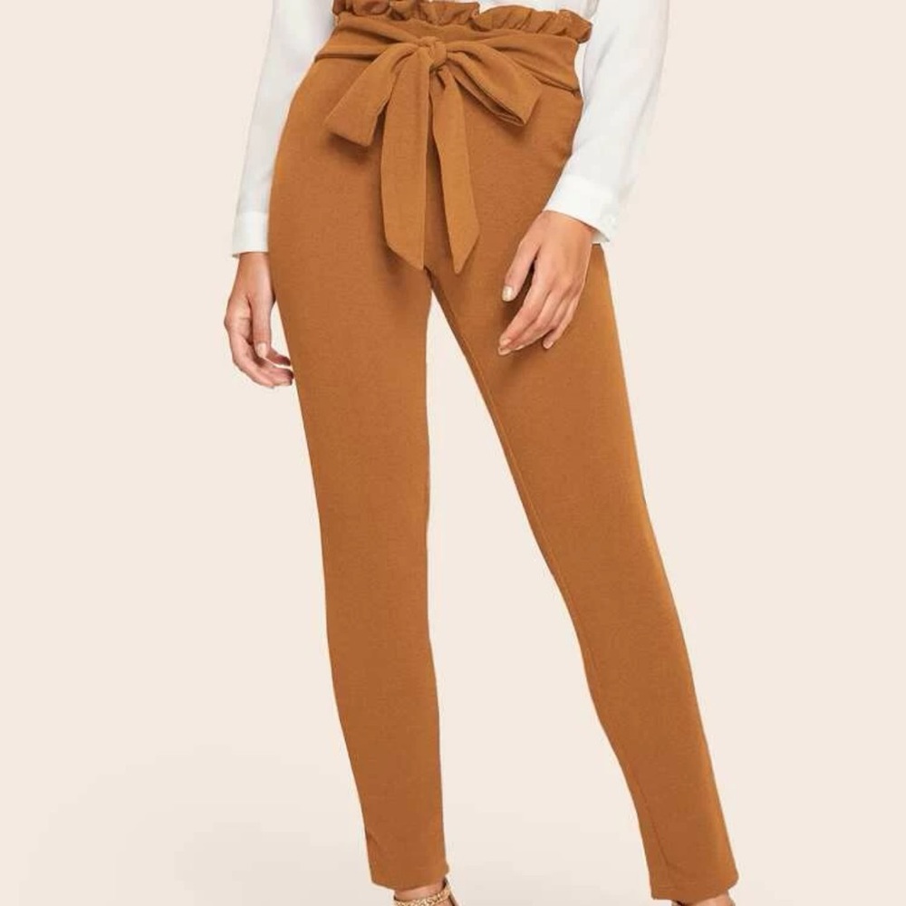 Shein tie waist solid pants camel small